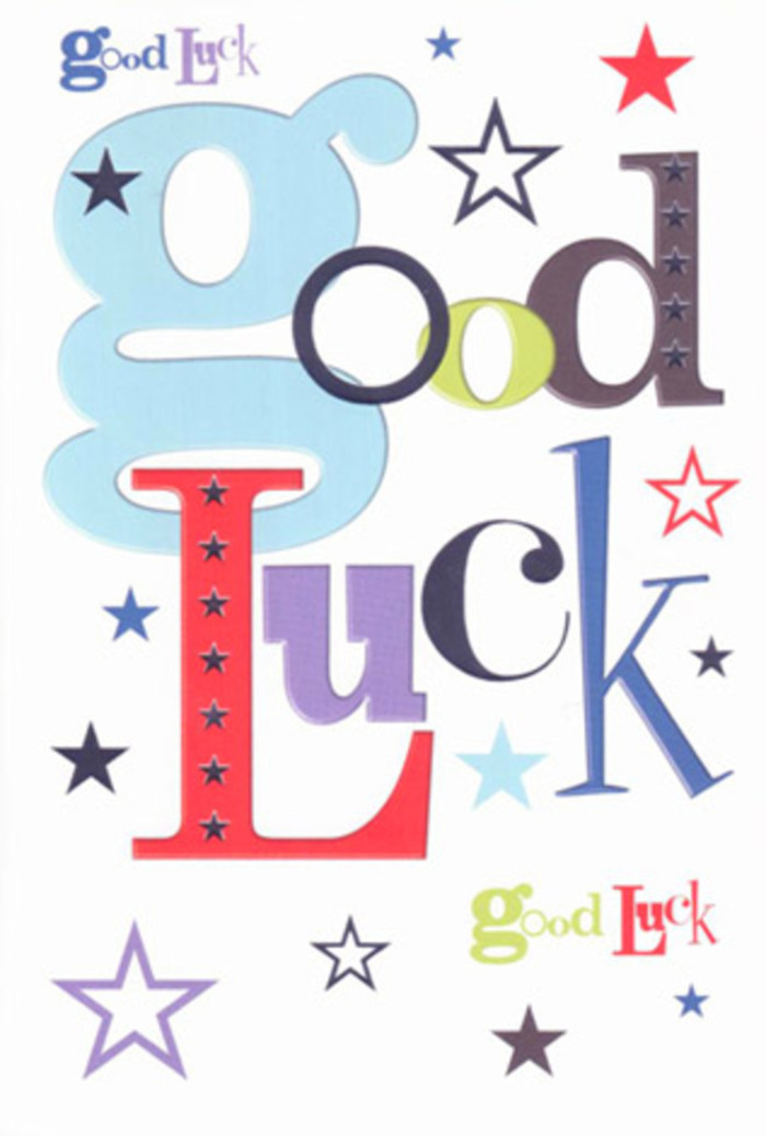A charming medley of typographic playfulness and starry celebration, this good luck card radiates a warmth and vibrancy that would brighten any doorstep in Canning Town. Large, pastel blue letters are punctuated with confident midnight blacks, exuberant reds, and flourishing bursts of moss green and deep violet, reminiscent of the diverse blooms found in a summertime bouquet. Coloured stars scatter like confetti across a generous white background, each one a small wish, echoing the cheery laughter that ripples through Trinity Gardens or outside a beloved local bakery. The card's gentle sheen and substantial feel in the hand hint at its quality-inviting fingers to trace the stylishly embossed letters, as one might admire the texture of freshly arranged greenery. With every glance, it offers a reminder of hope and friendship, perfect for ushering someone through change-a promotion, new home, or exciting journey-delivering not just luck, but genuine belief and the community spirit that defines Canning Town.