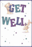 The scene on this get well card could have been plucked from a cheerful Canning Town afternoon, where kindness and encouragement quietly bloom. Two whimsical companions-a loveable teddy bear and a lively puppy-embrace the bold, joyous message of 'Get Well,' their arms supporting each colourful, oversized letter with playful energy. Blending indigo, teal, and gentle purple, the typography stands out against a fresh, creamy background, reminiscent of the gentle light filtering onto Barking Road on an early spring day. Scattered stars twinkle above, each painted in a soothing yet lively blue or violet, infusing the card with a sense of hope and merriment. The soft, inviting illustration of fur and floppy ears speaks to the tactile comfort of a freshly gathered bouquet, delivered with care and attention from a trusted Canning Town florist. There's a remarkable warmth within this design-a promise of brighter days and steadfast support from the local community. This card presents more than just a message: it's a heartfelt token, as soothing and restorative as a hand-tied arrangement, sent with compassion to anyone on the mend in or near Canning Town.